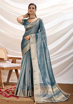 Purple Embroidered Silk Saree Set With Blouse