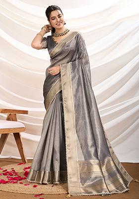 Pink Embroidered Silk Saree Set With Blouse