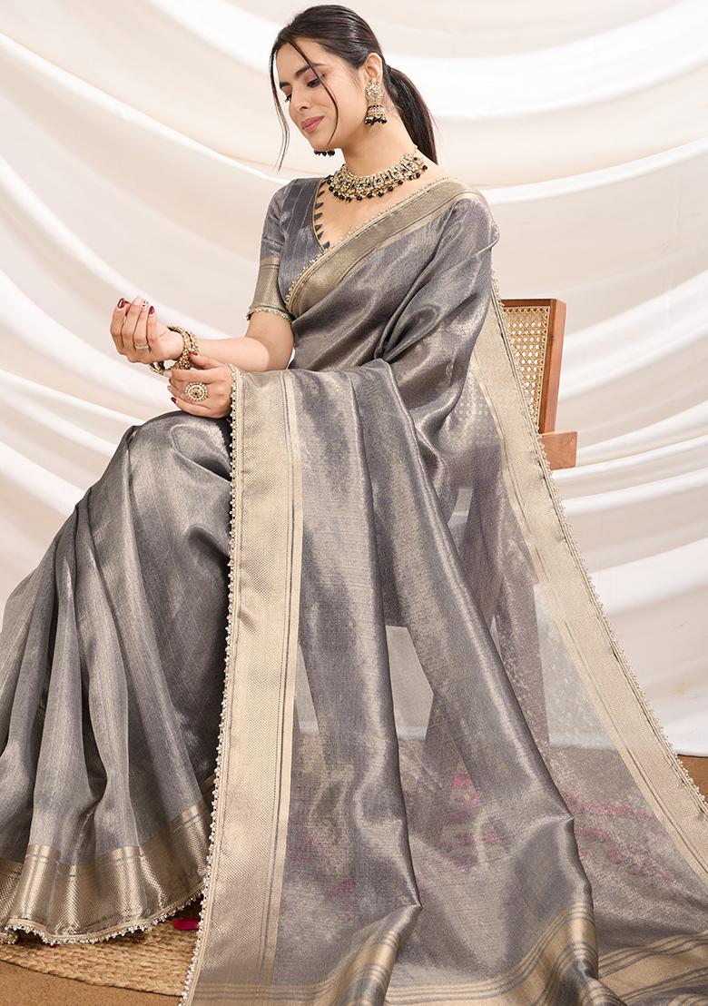 Pink Embroidered Silk Saree Set With Blouse