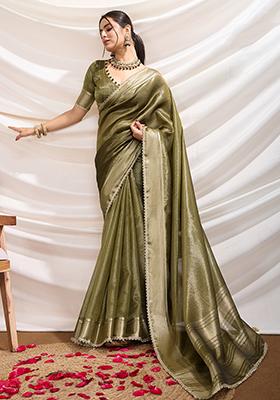 Blue Embroidered Silk Saree Set With Blouse