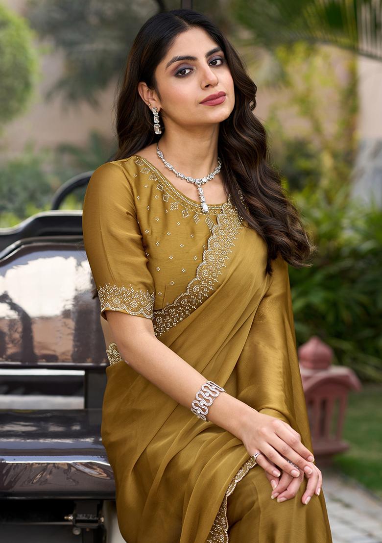 Blue Self Design Tissue Linen Saree Set With Blouse