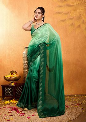 Yellow Cutdana Work Satin Saree Set With Blouse