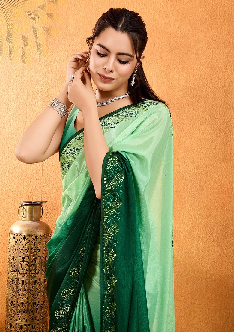 Yellow Cutdana Work Satin Saree Set With Blouse