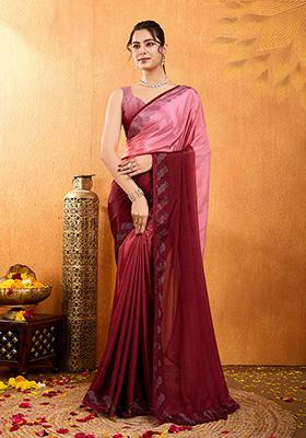 Blue Cutdana Work Satin Saree Set With Blouse