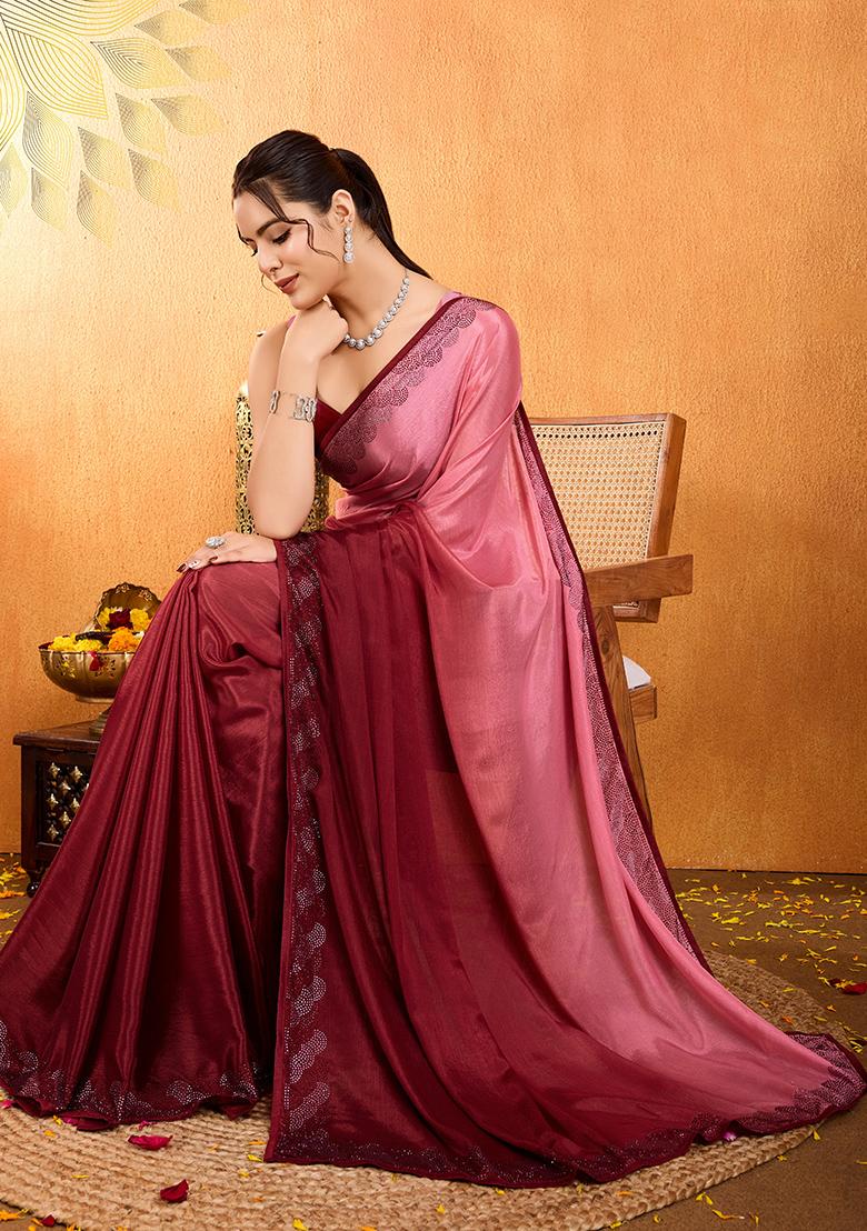 Blue Cutdana Work Satin Saree Set With Blouse