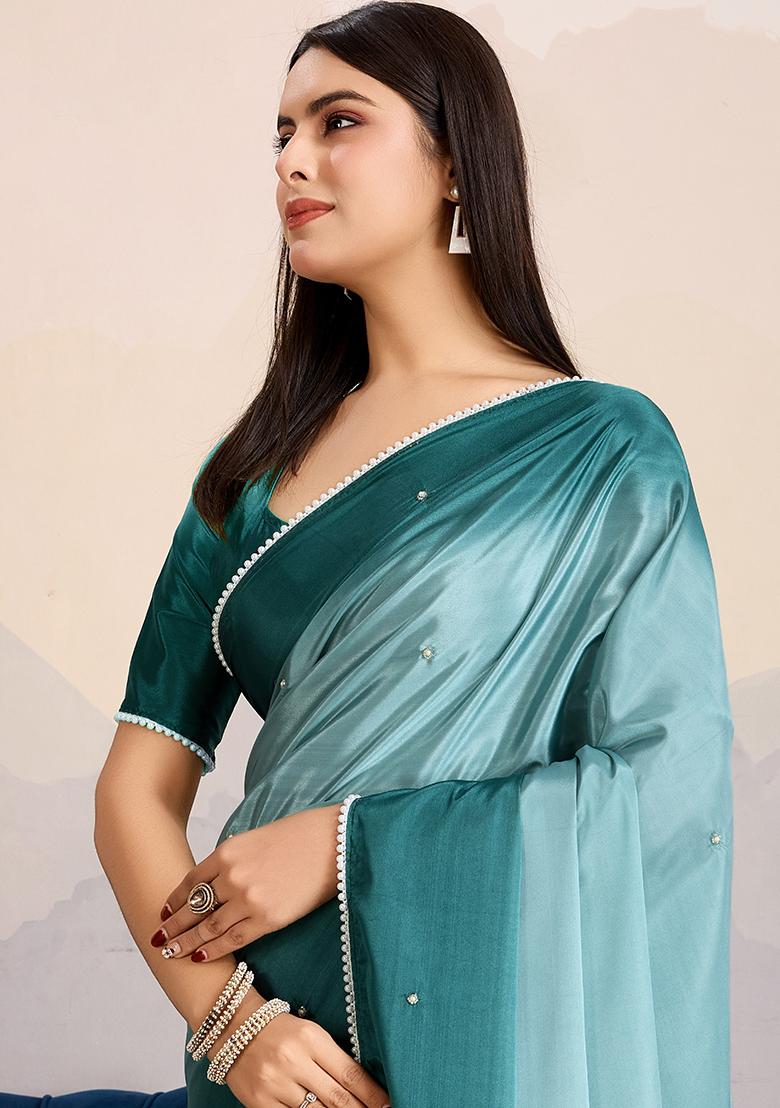 Pink Cutdana Work Satin Saree Set With Blouse