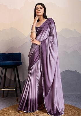 Pink Zarkan Work Velvet Chiffon Saree Set With Blouse