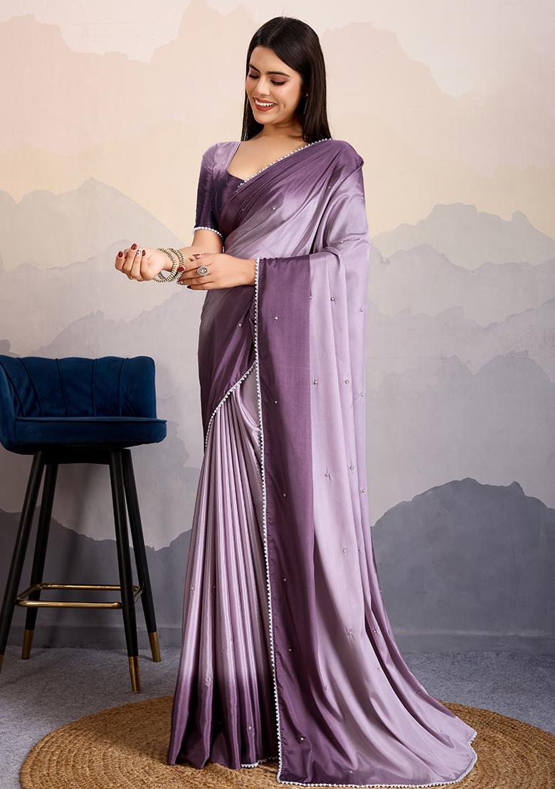 Pink Zarkan Work Velvet Chiffon Saree Set With Blouse