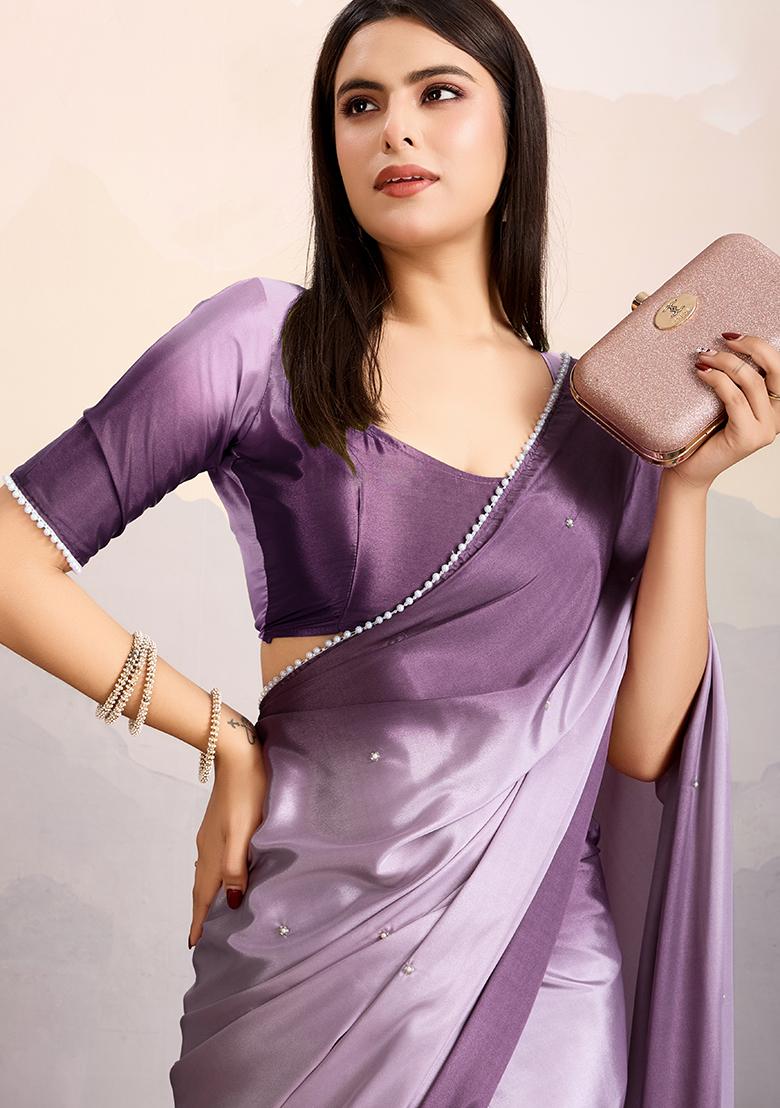 Pink Zarkan Work Velvet Chiffon Saree Set With Blouse