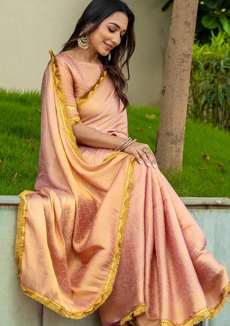 Purple Zarkan Work Velvet Chiffon Saree Set With Blouse