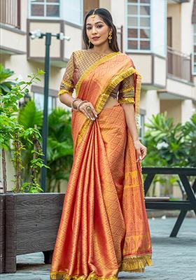 Green Printed Banarasi Silk Saree Set With Blouse