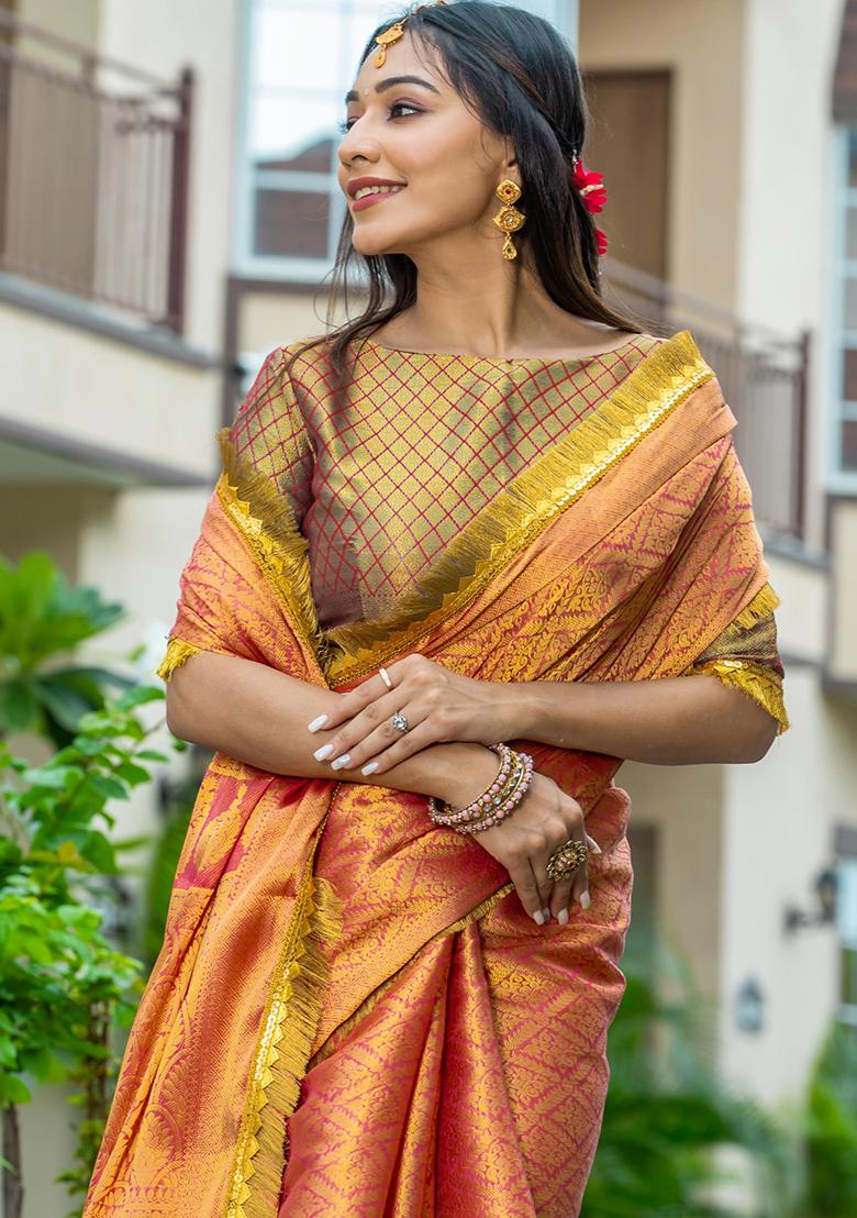 Green Printed Banarasi Silk Saree Set With Blouse
