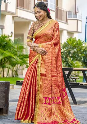 Green Printed Banarasi Silk Saree Set With Blouse