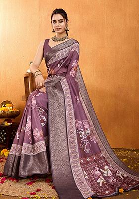 Green Embroidered Chinnon Saree Set With Blouse