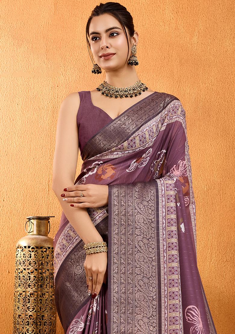 Green Embroidered Chinnon Saree Set With Blouse