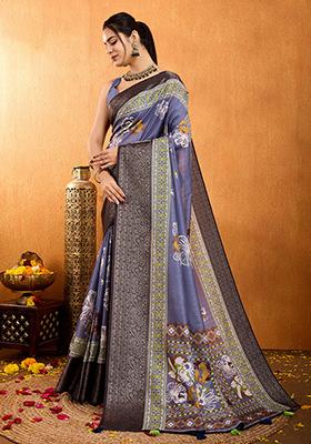 Pink Embroidered Chinnon Saree Set With Blouse