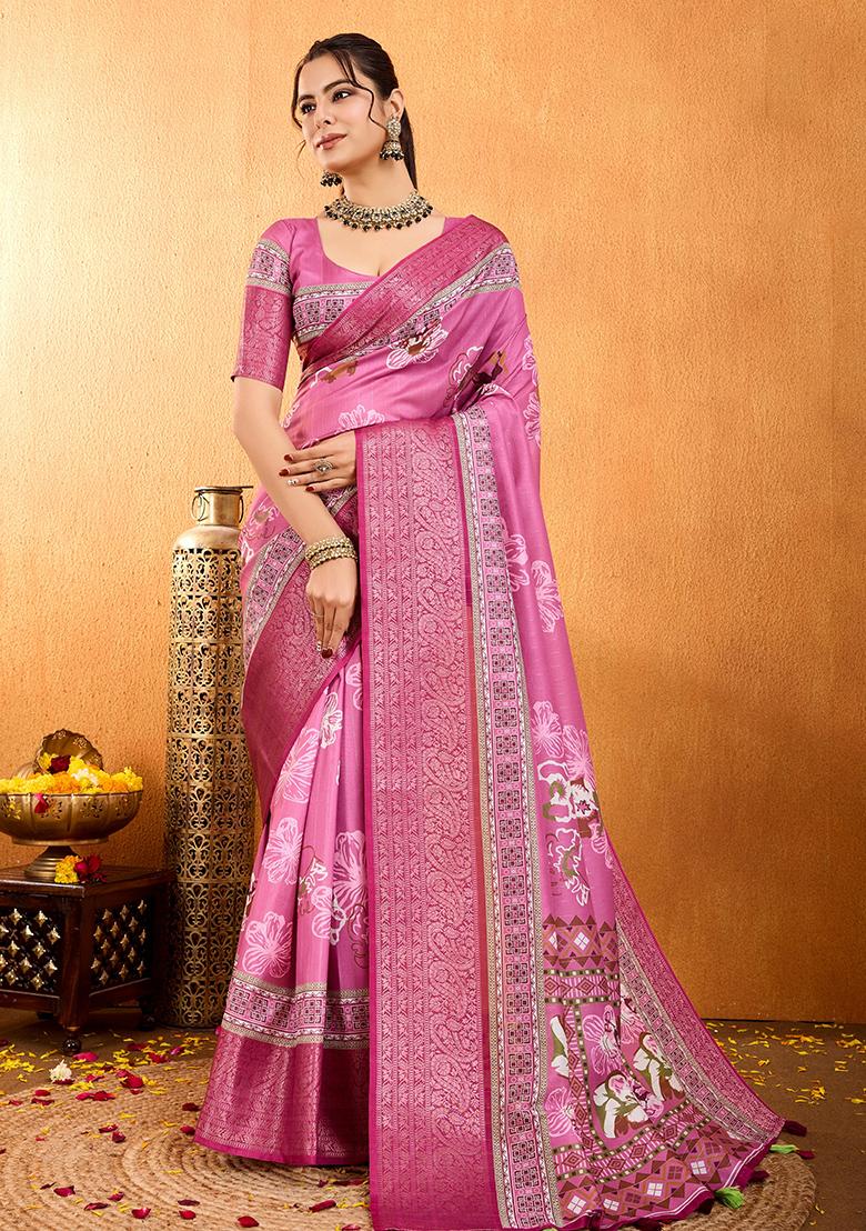 Purple Embroidered Twill Net Saree Set With Blouse
