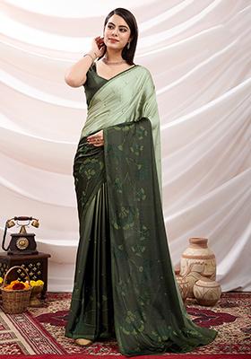 Blue Embroidered Twill Net Saree Set With Blouse