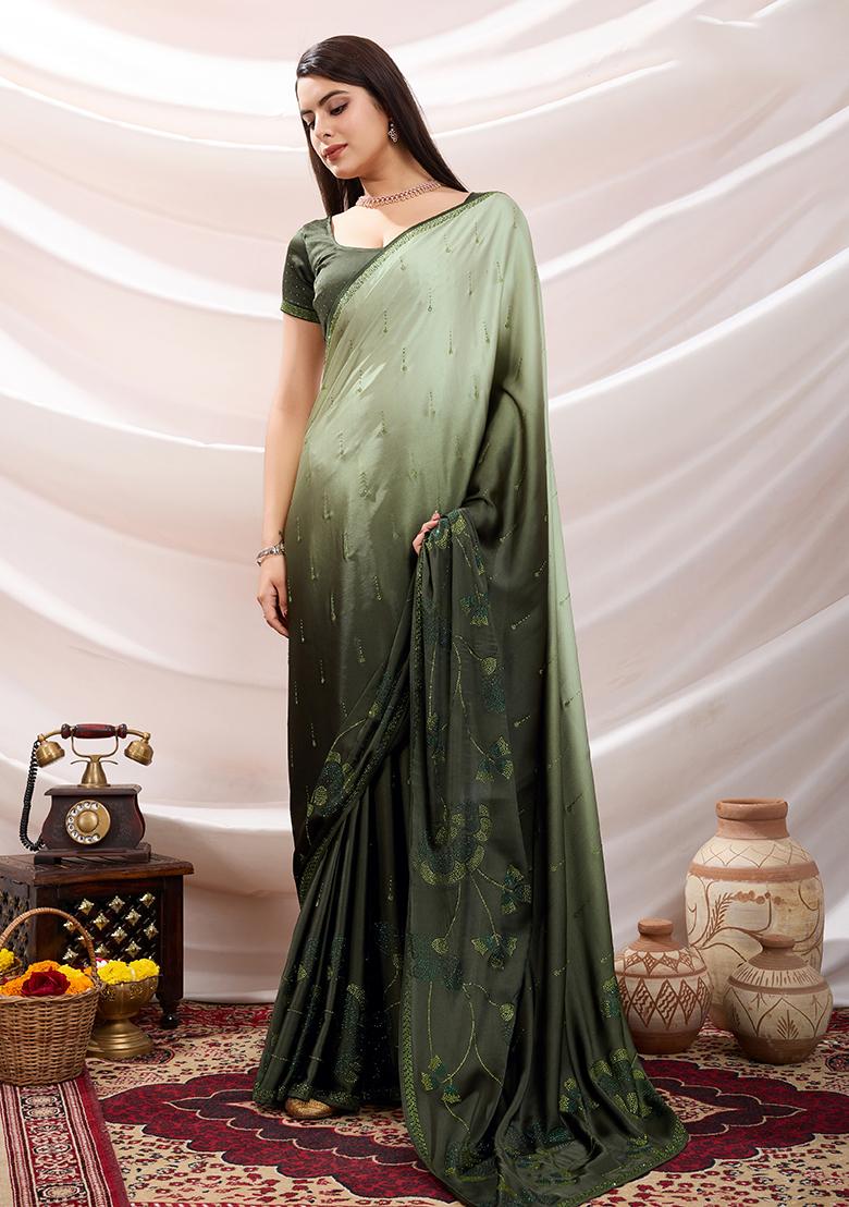 Blue Embroidered Twill Net Saree Set With Blouse