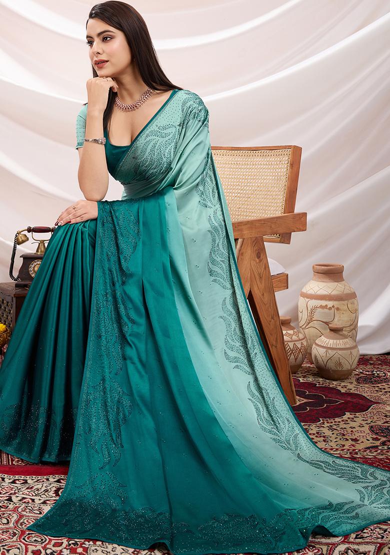 Brown Embroidered Twill Net Saree Set With Blouse