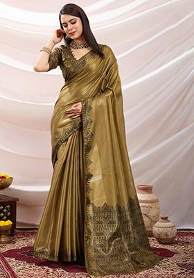 Purple Embroidered Twill Net Saree Set With Blouse