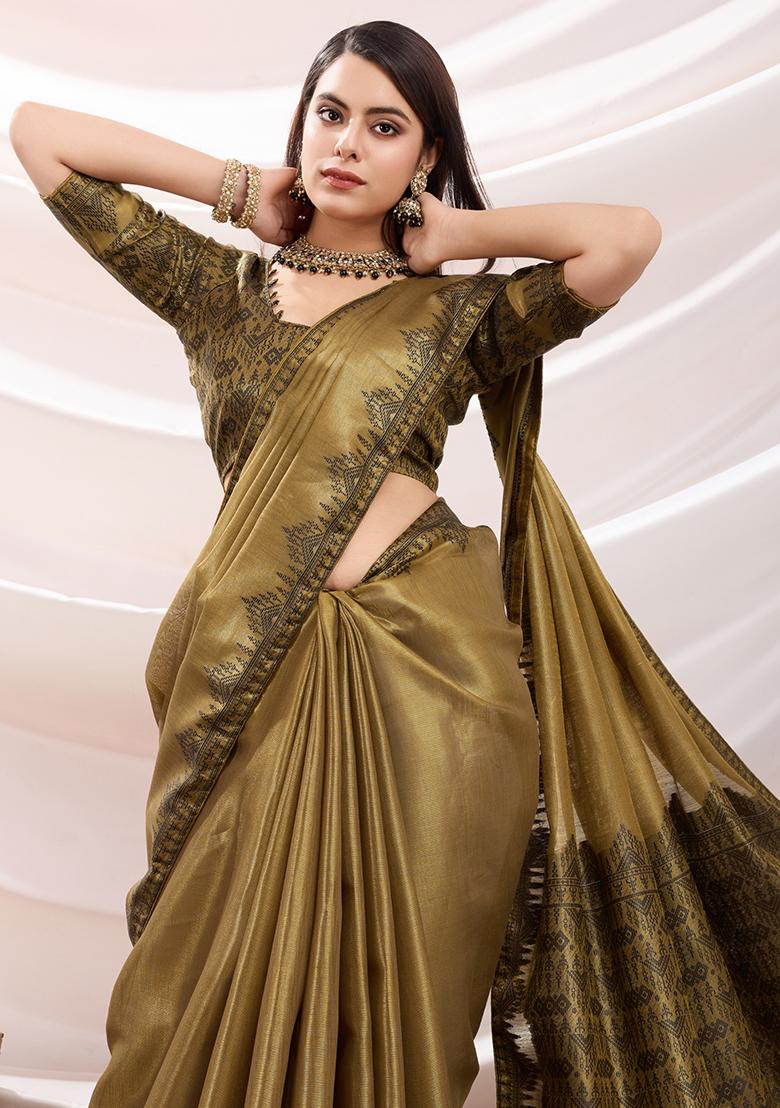 Purple Embroidered Twill Net Saree Set With Blouse