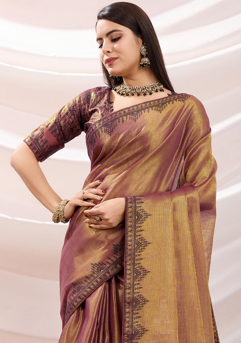 Blue Embroidered Twill Net Saree Set With Blouse