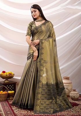 Blue Stone Work Shaded Crepe Saree Set With Blouse