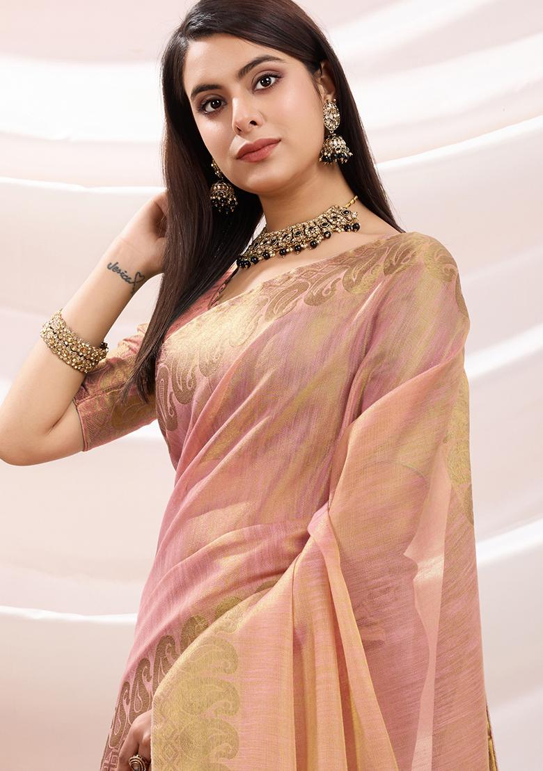 Purple Zari Pure Dola Silk Saree Set With Blouse