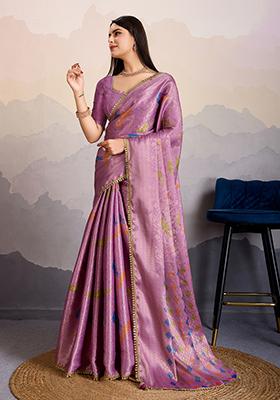 Blue Woven Design Mysore Borcade Silk Saree Set With Blouse