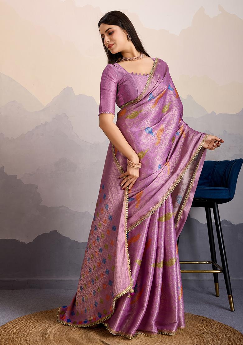 Blue Woven Design Mysore Borcade Silk Saree Set With Blouse