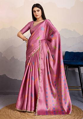 Grey Printed Crepe Silk Saree Set With Blouse