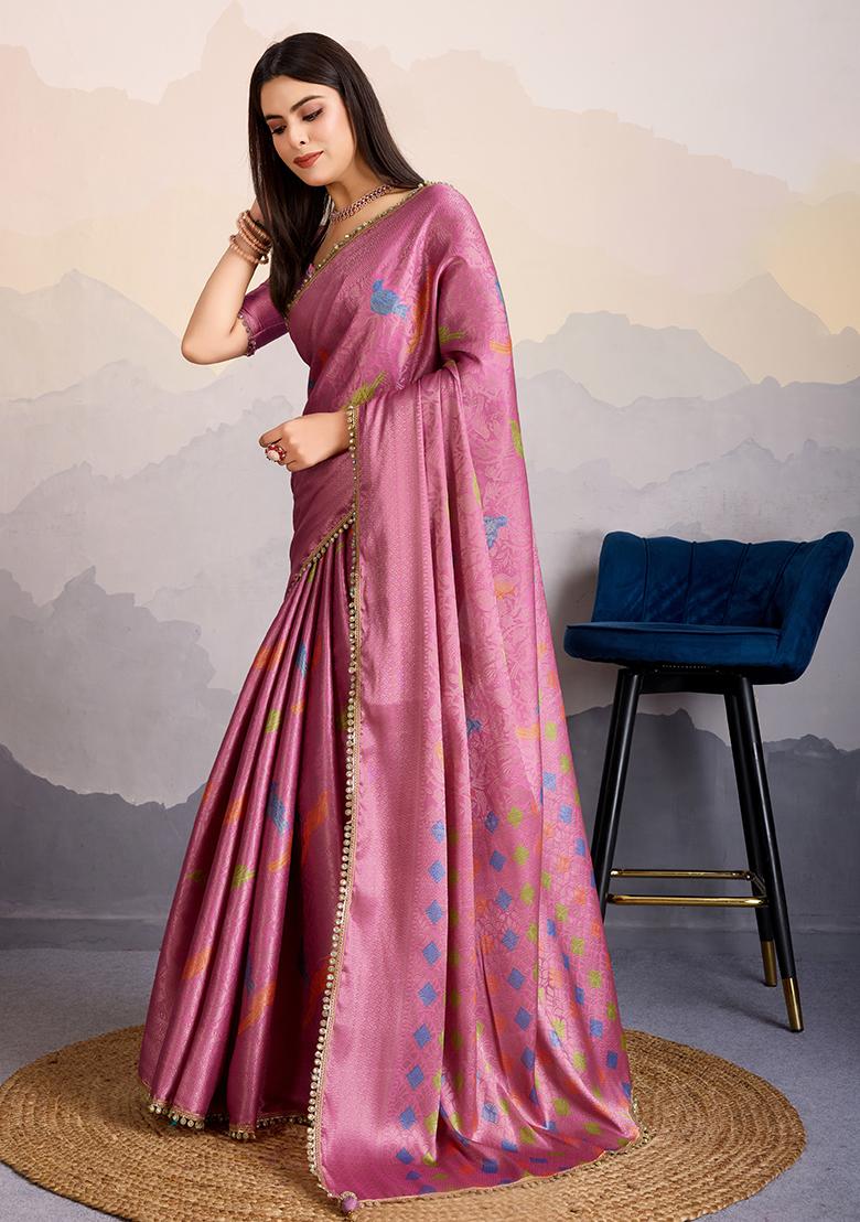 Grey Printed Crepe Silk Saree Set With Blouse