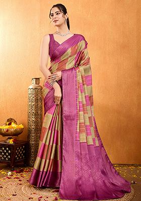 Wine Printed Crepe Silk Saree Set With Blouse