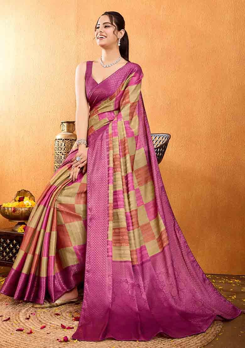 Wine Printed Crepe Silk Saree Set With Blouse