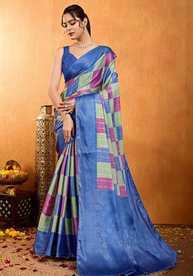 Pink Printed Crepe Silk Saree Set With Blouse