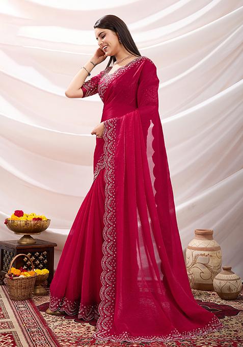 Grey Embroidered Linen Slub Saree Set With Blouse