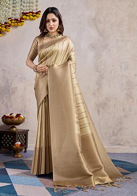 Purple Cutdana Work Crush Tissue Silk Saree Set With Blouse