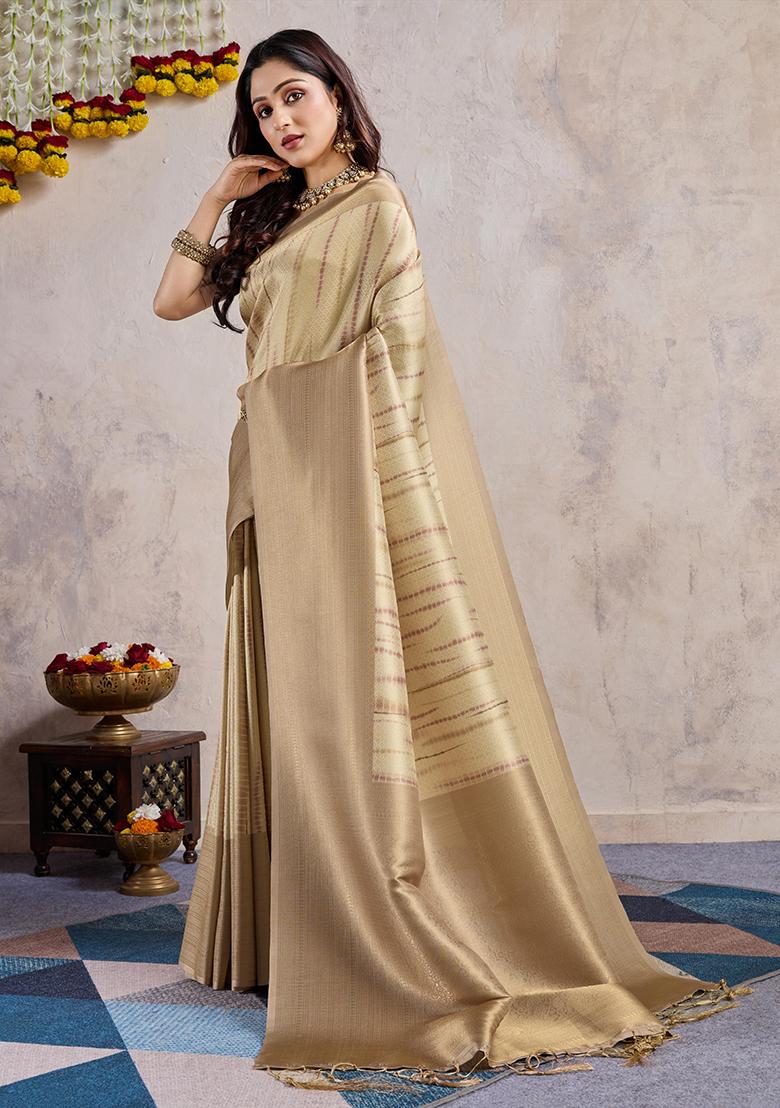 Purple Cutdana Work Crush Tissue Silk Saree Set With Blouse