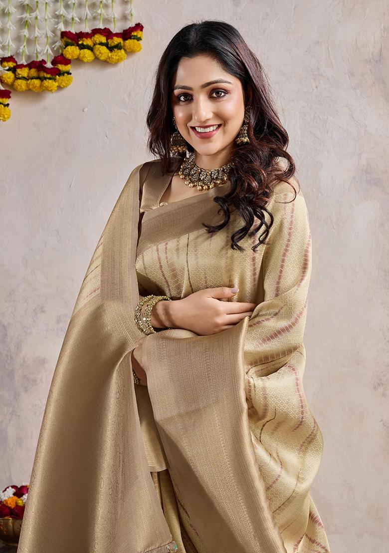 Purple Cutdana Work Crush Tissue Silk Saree Set With Blouse