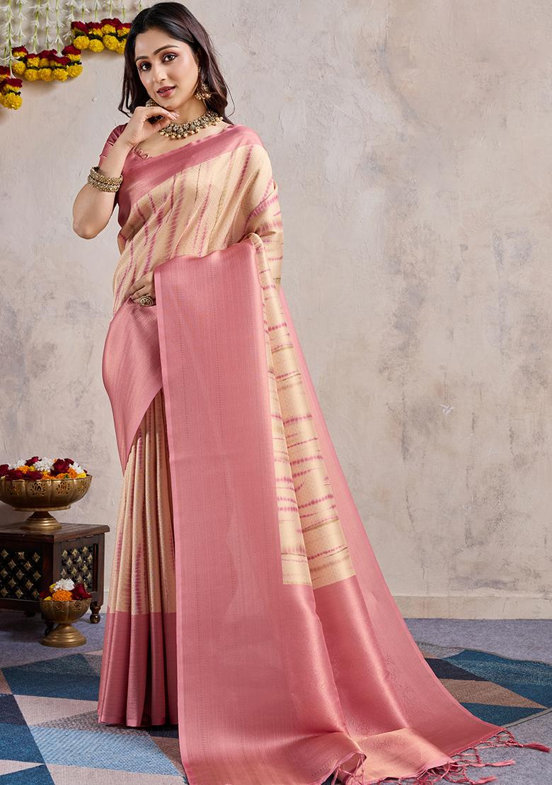 Blue Cutdana Work Crush Tissue Silk Saree Set With Blouse