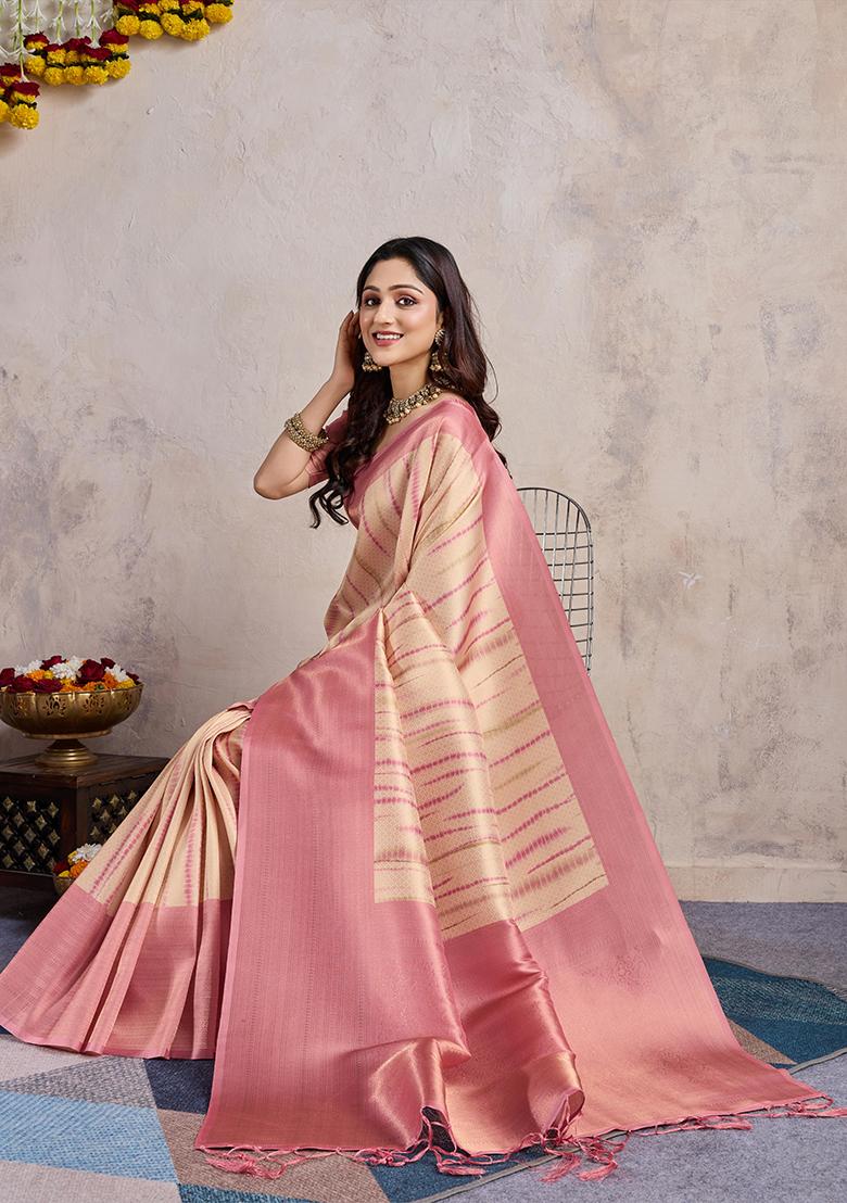 Blue Cutdana Work Crush Tissue Silk Saree Set With Blouse