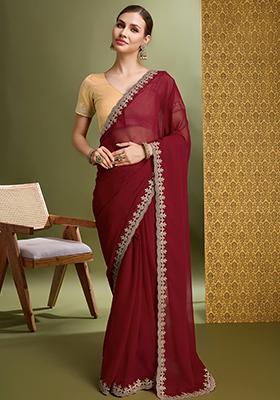 Blue Embroidered Georgette Saree Set With Blouse