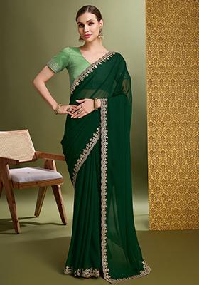 Red Embroidered Georgette Saree Set With Blouse