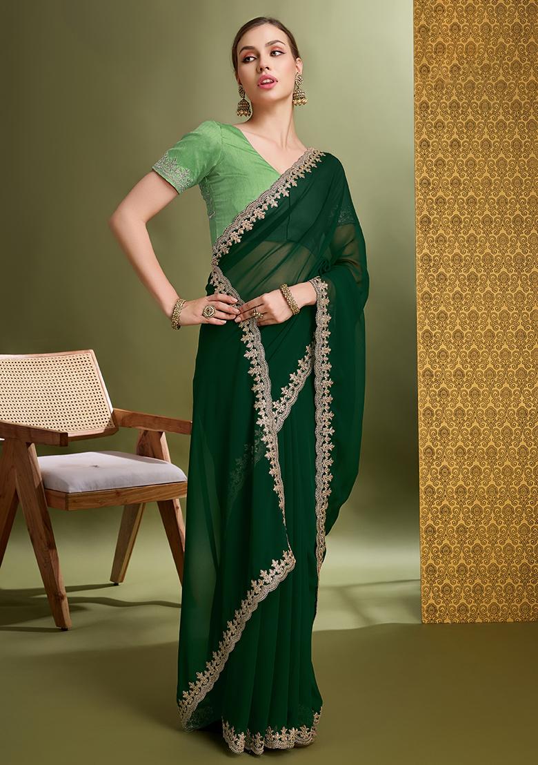 Red Embroidered Georgette Saree Set With Blouse