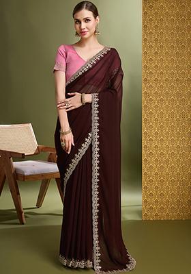 Green Embroidered Twill Net Saree Set With Blouse