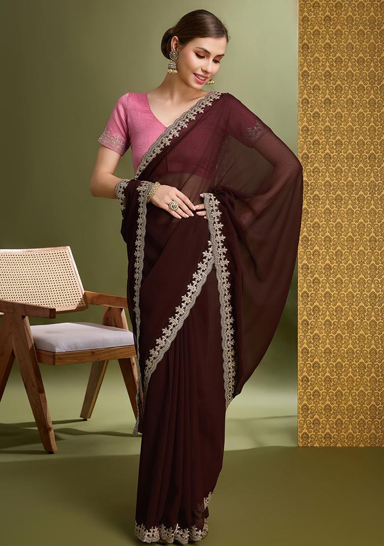 Green Embroidered Twill Net Saree Set With Blouse