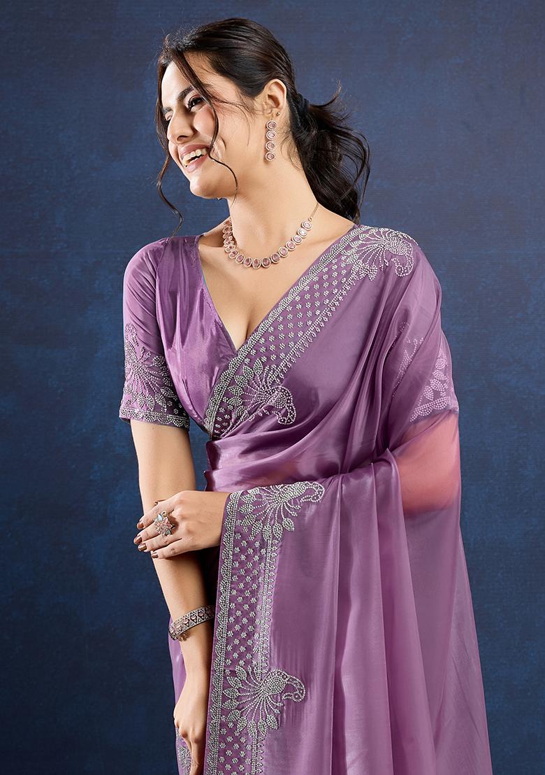 Blue Embroidered Twill Net Saree Set With Blouse