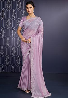 Purple Cutdana Work Georgette Saree Set With Blouse
