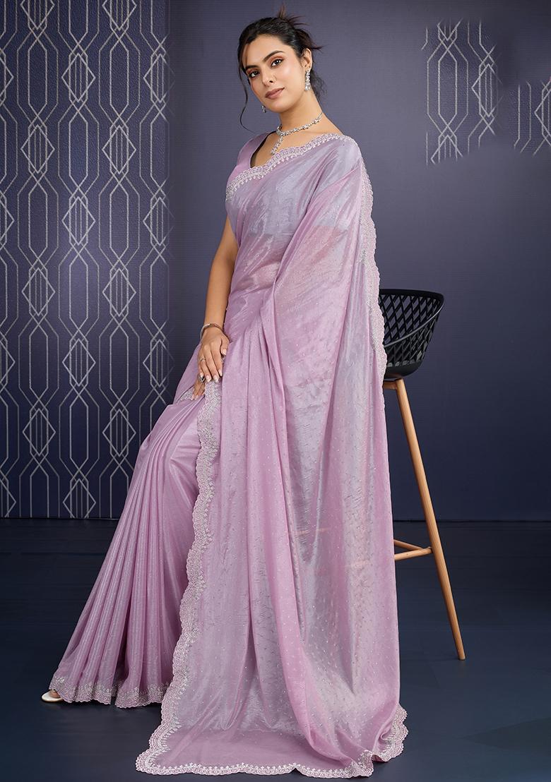 Purple Cutdana Work Georgette Saree Set With Blouse